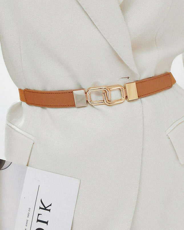 Elegant Geometric Dual Buckle Stretch Belt