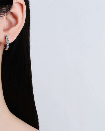 Radiant Sterling Silver Hoop Earrings with Lab-Diamonds and Rhodium Finish