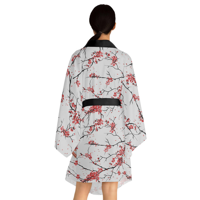 Elegant Japanese Blossom Bell Sleeve Kimono Gown