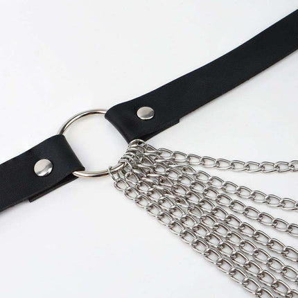 Sleek Chain-Embellished Faux Leather Waist Belt