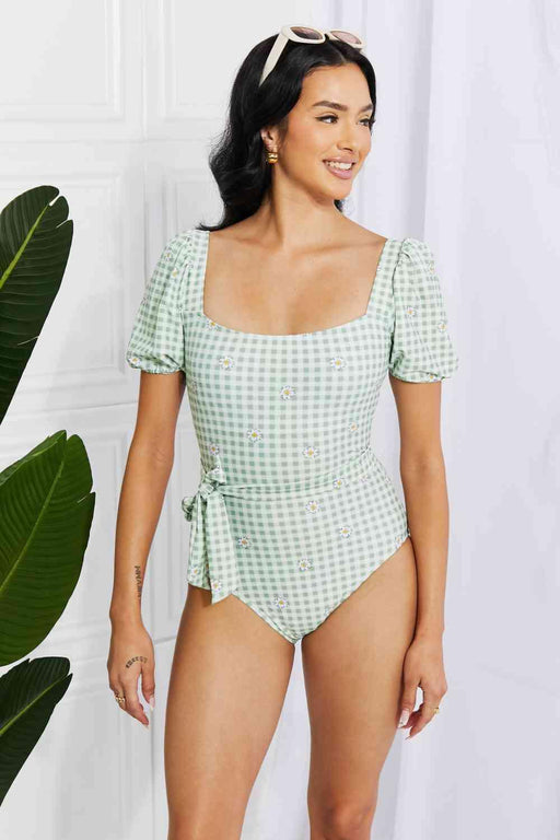 Cottage Garden Dream Puff Sleeve Square Neck Swimsuit by Marina West