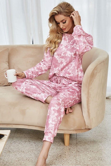 Cozy Tie-Dye Lounge Set with Long Sleeve Top and Joggers