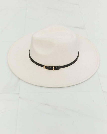 Chic Beige Fedora Hat with Adjustable Fit and Elegant Belt Detail