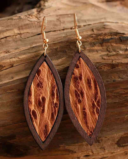 Rustic Western Wood and Leather Geometric Dangle Earrings