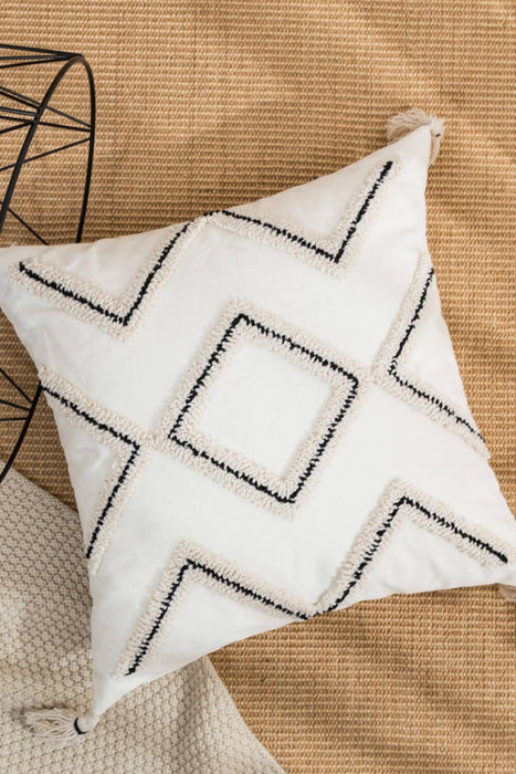 Embroidered Geometric Throw Pillow Cover with Zip Closure