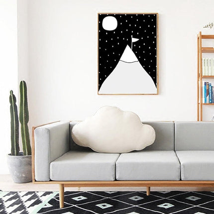 Charming Monochrome Cartoon Animal Canvas Art - Playful Home Accent