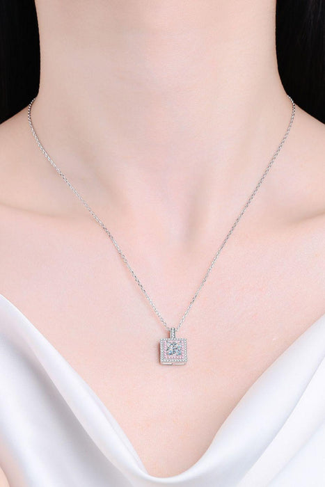 Luxury Square Geometric Moissanite Pendant Necklace with Adjustable Chain