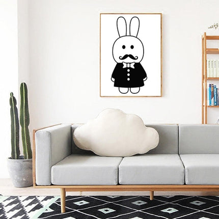 Charming Monochrome Cartoon Animal Canvas Art - Playful Home Accent