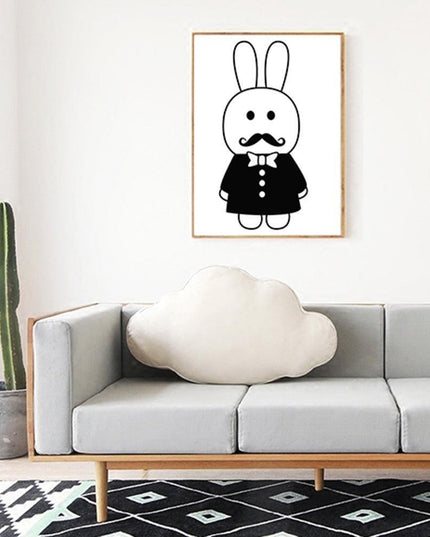 Charming Monochrome Cartoon Animal Canvas Art - Playful Home Accent