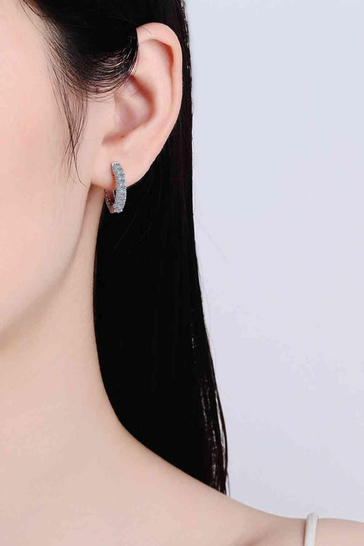 Contemporary Sterling Silver Moissanite Huggie Earrings - Minimalist Luxury