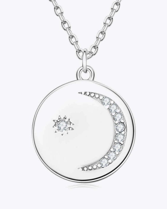 Sophisticated Platinum-Plated Silver Floral Necklace with Lab-Created Diamond Pendant
