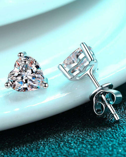 Heart-Cut Moissanite Stud Earrings in Sterling Silver Elegance