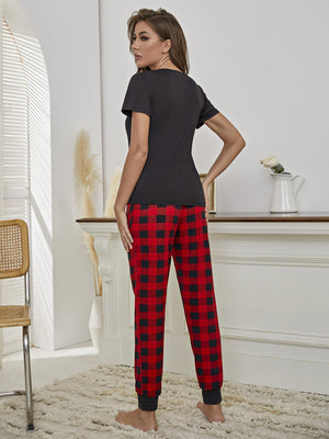 Heart Graphic Tee and Plaid Joggers Lounge Set-Trendsi-White/Pink-S-Très Elite