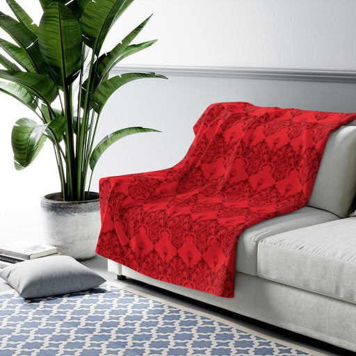Red Damask Floral Sherpa Fleece Blanket - Très Elite