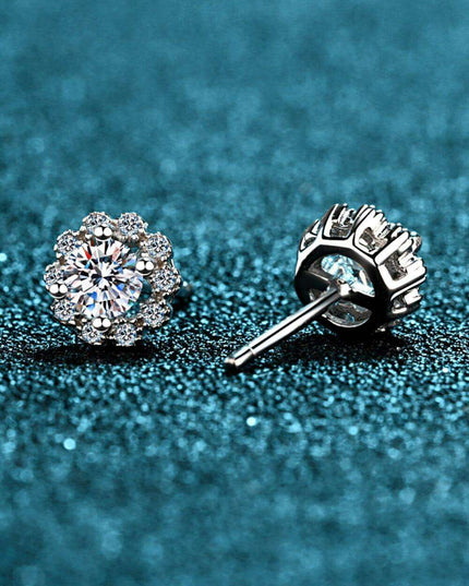 Elegant Floral Moissanite and Zircon Stud Earrings - 1 Carat Total Weight