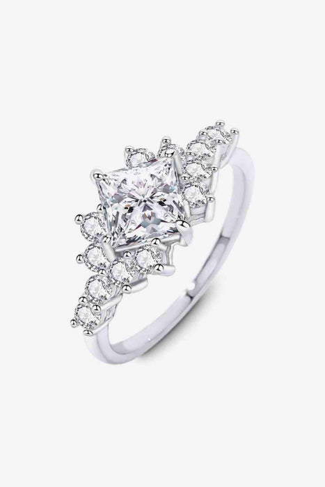 Elegant Platinum Moissanite and Zircon Sterling Silver Ring with Contemporary Style