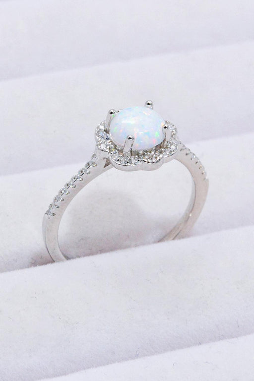 Opal and Zircon Floral Radiance Ring with Platinum-Plated Finish