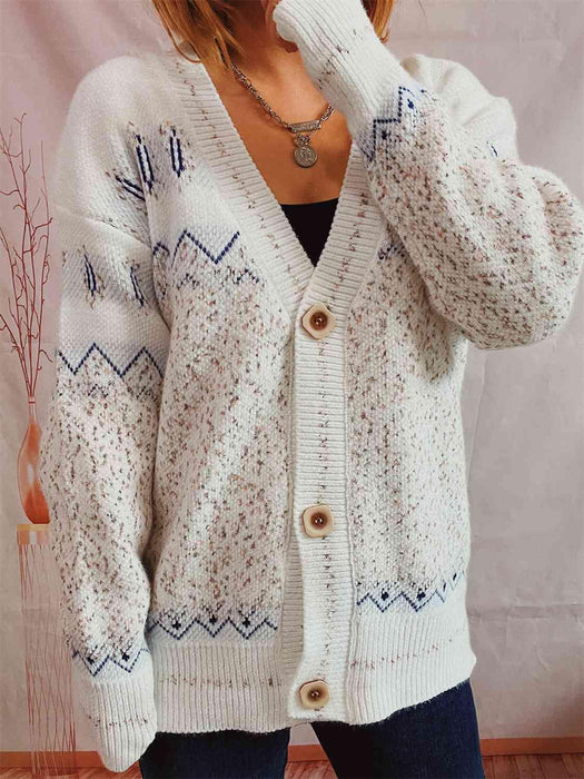 Elegant Button-Up Cardigan with Geometric Flair
