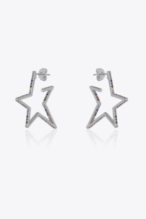 Sparkling Zircon Star Earrings in 925 Sterling Silver & Platinum-Gold Plating