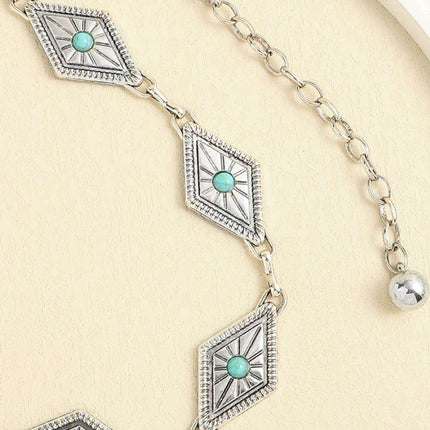 Turquoise Alloy Waist Belt with Vintage Charm - A Touch of Timeless Style