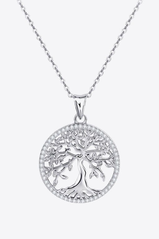Adored Sterling Silver Moissanite Tree Pendant Necklace with Adjustable Chain