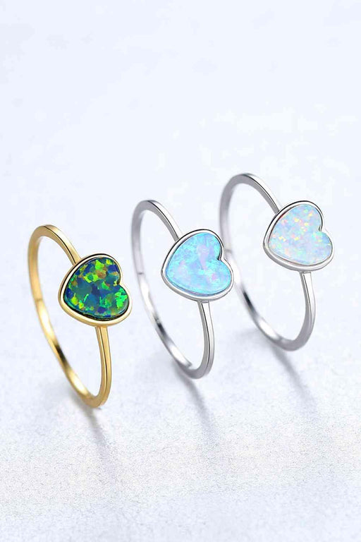 Opal Heart Sterling Silver Ring with Dual Plating - Elegant and Lightweight Gem