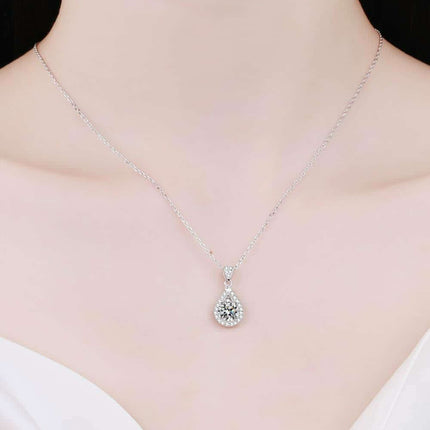 Elegant Lab-Diamond Teardrop Silver Pendant Necklace