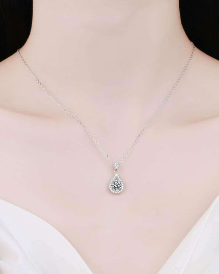 Elegant Lab-Diamond Teardrop Silver Pendant Necklace