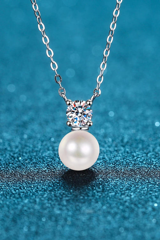 Elegant 925 Sterling Silver Necklace with Lustrous Freshwater Pearl and Sparkling Moissanite Accents