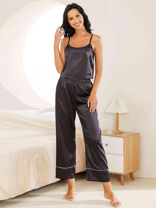 Heart Print Camisole and Pants Lounge Wear Set