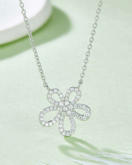 Moissanite Floral Charm Necklace in Sterling Silver