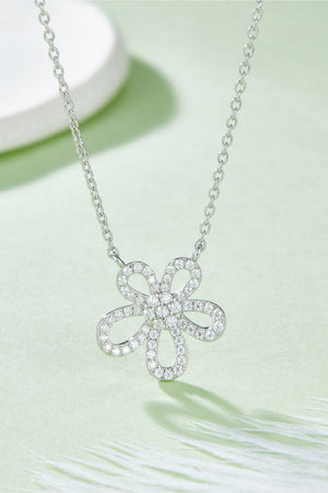 Moissanite Flower Pendant 925 Sterling Silver Necklace-Trendsi-Silver-One Size-Très Elite