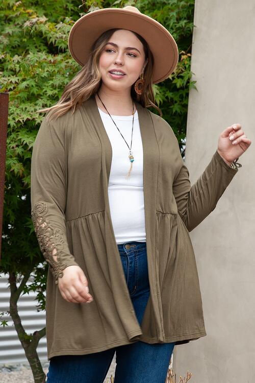 Sophisticated Plus Size Lace Accent Draped Cardigan