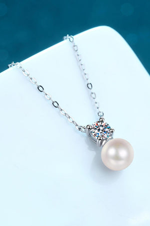925 Sterling Silver Freshwater Pearl Moissanite Necklace-Trendsi-Silver/Pearl-One Size-Très Elite