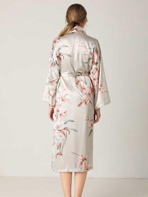 Floral Tie Waist Long Sleeve Robe-Trendsi-Light Gray-S-Très Elite
