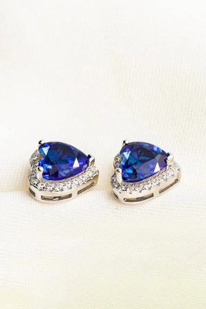 4 Carat Moissanite Heart-Shaped Stud Earrings-Trendsi-Blue Heart-One Size-Très Elite
