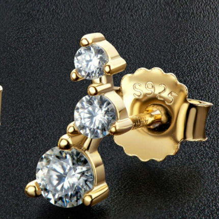 Sophisticated 18K Gold-Plated Moissanite Stud Earrings with Sterling Silver Details