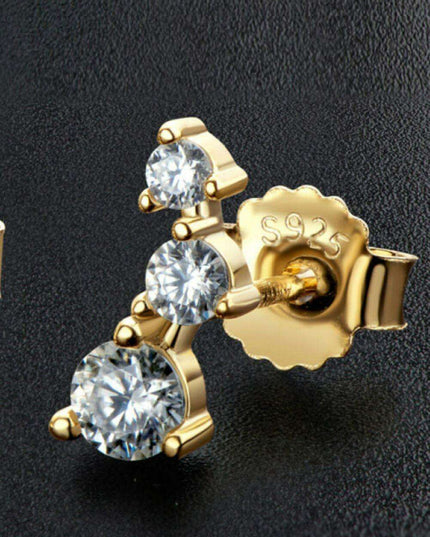 Sophisticated 18K Gold-Plated Moissanite Stud Earrings with Sterling Silver Details