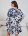 Lapel Collar Floral Print Plus Size Nightgown with Handy Pockets