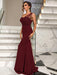 Rhinestone Adorned One-Shoulder Evening Gown