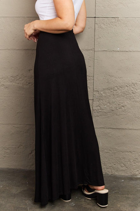Elegant Black Maxi Skirt with Drawstring | Flattering Flare Design | Versatile Style