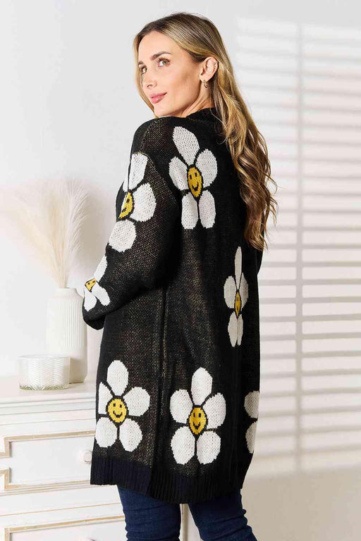 Blooming Floral Button-Front Long Cardigan