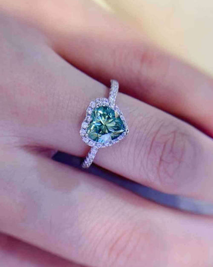 Eternal Elegance Heart-Shaped Moissanite Ring with Sparkling Zircon Accents in Platinum-Plated Silver