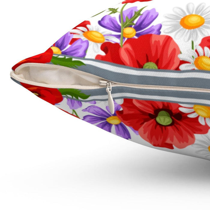 Vibrant Reversible Cushion Cover with Striking Red Poppy Designs