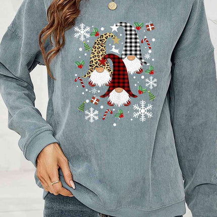 Whimsical Gnome Print Cozy Sweatshirt with Trendy Drop Shoulders
