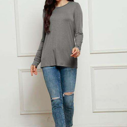 Chic Plus Size Long Sleeve Round Neck Polyester Blouse