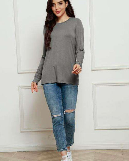 Chic Plus Size Long Sleeve Round Neck Polyester Blouse