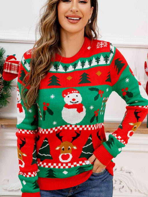 Festive Round Neck Knit Sweater for a Warm Christmas