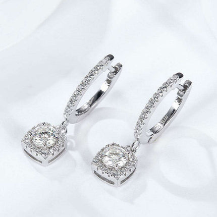 Luxurious Platinum-Plated Sterling Silver Moissanite Geometric Dangle Earrings