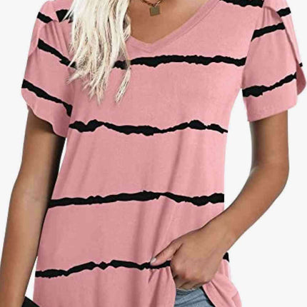 Chic Floral V-Neck Top with Delightful Petal Sleeves